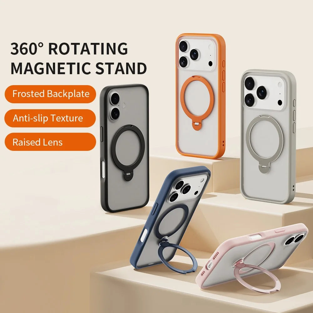 ZGA for iPhone 17 Pro Magnetic Case Rotating Kickstand Frosted PC + TPU Shockproof Phone Cover - Orange - 2