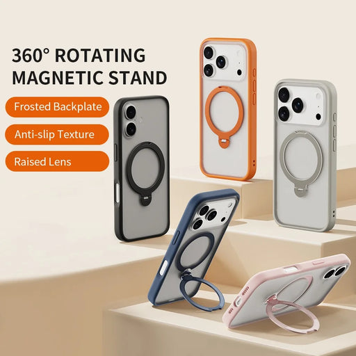 ZGA for iPhone 17 Pro Magnetic Case Rotating Kickstand Frosted PC + TPU Shockproof Phone Cover - Orange - 2