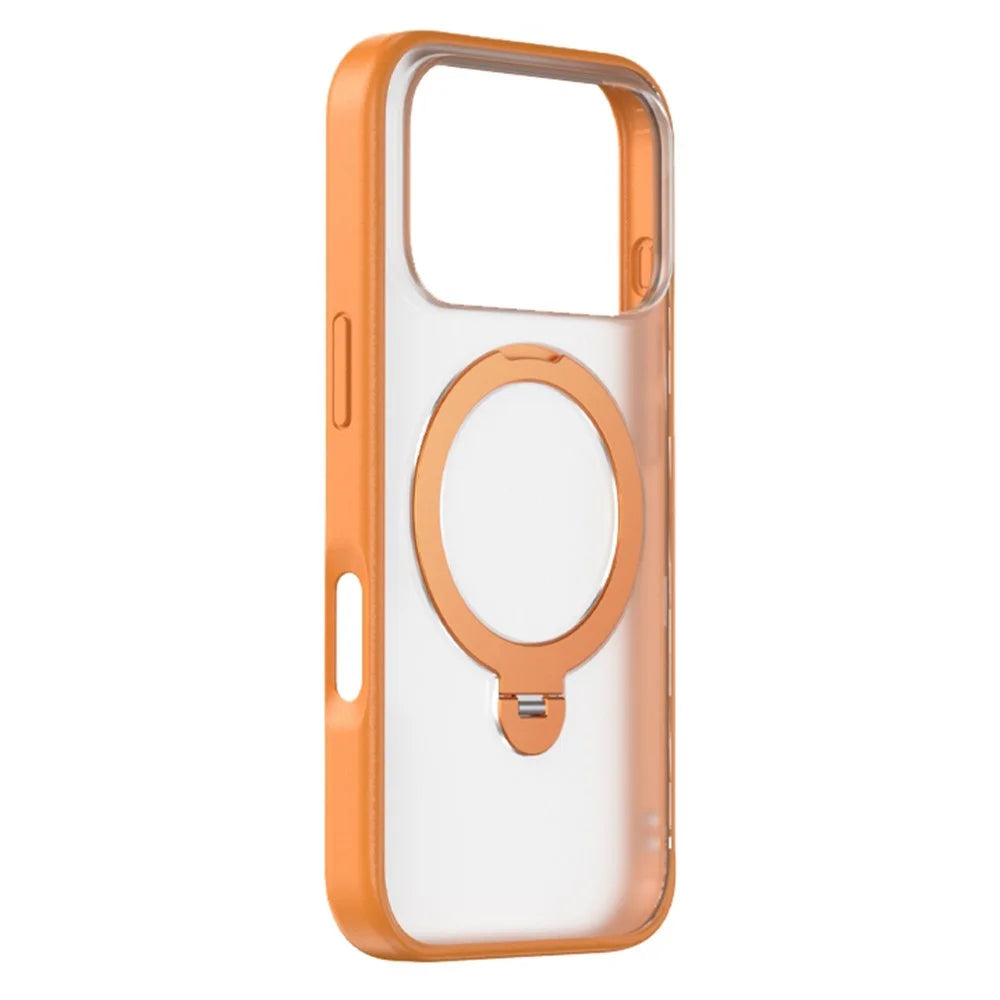 ZGA for iPhone 17 Pro Max Magnetic Case Rotating Kickstand Frosted PC + TPU Shockproof Phone Cover - Orange - 1