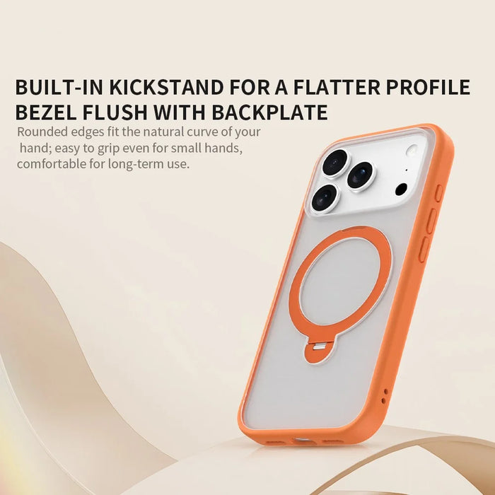 ZGA for iPhone 17 Pro Max Magnetic Case Rotating Kickstand Frosted PC + TPU Shockproof Phone Cover - Orange - 2