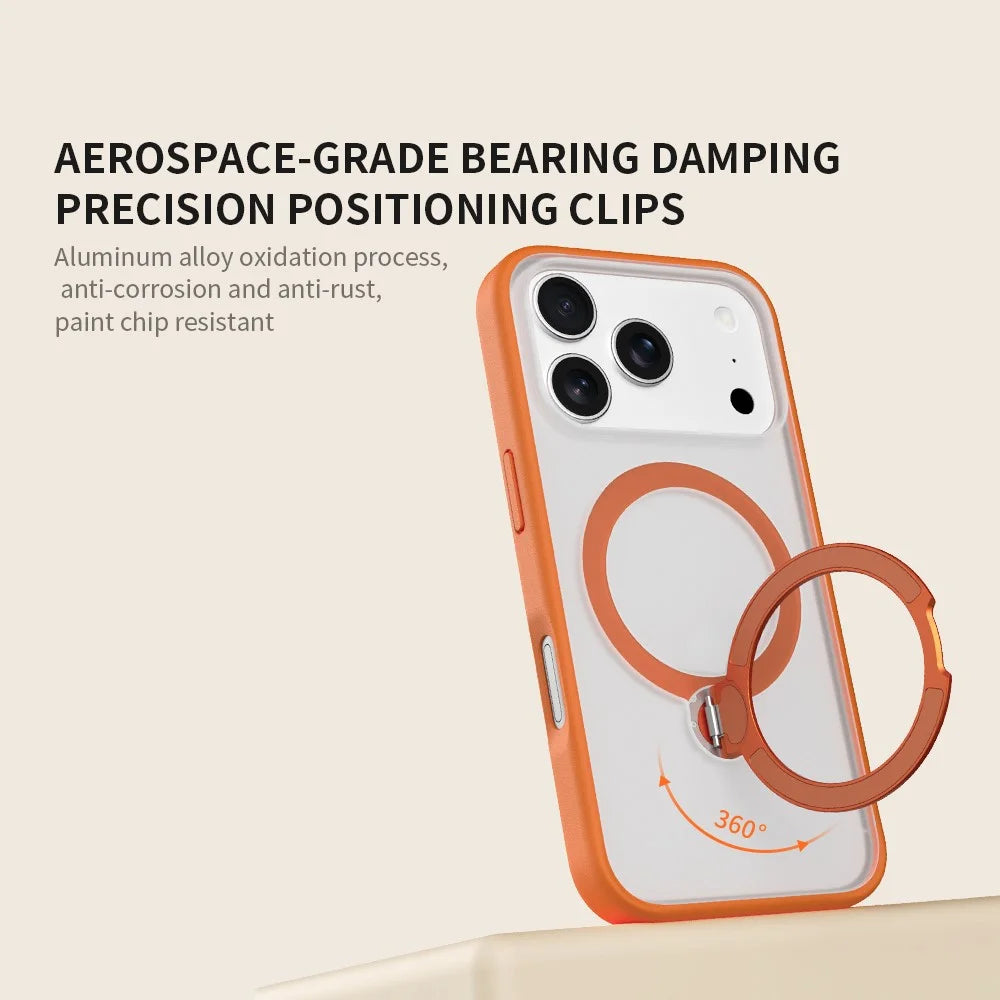 ZGA for iPhone 17 Pro Max Magnetic Case Rotating Kickstand Frosted PC + TPU Shockproof Phone Cover - Orange - 3