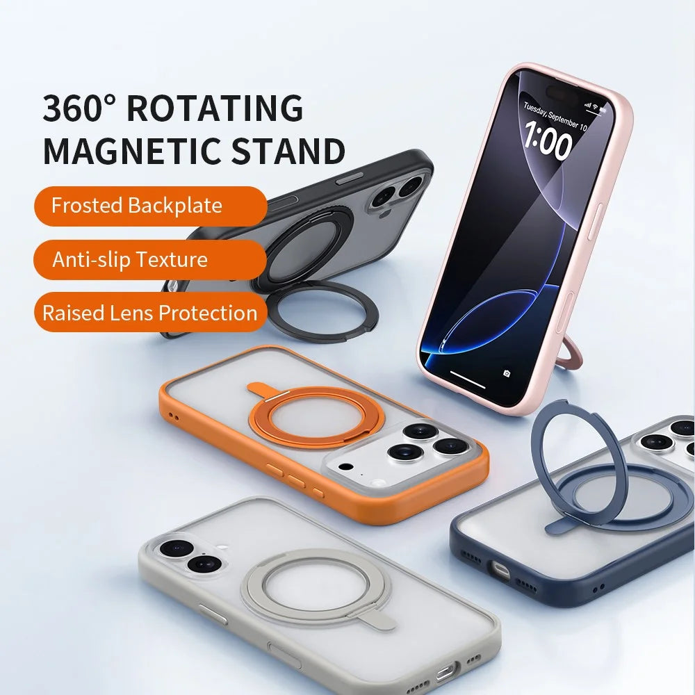 ZGA for iPhone 17 Pro Magnetic Case Rotating Kickstand PC + TPU Matte Phone Protective Cover - Blue - 2
