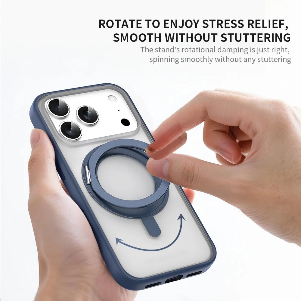 ZGA for iPhone 17 Pro Magnetic Case Rotating Kickstand PC + TPU Matte Phone Protective Cover - Blue - 3