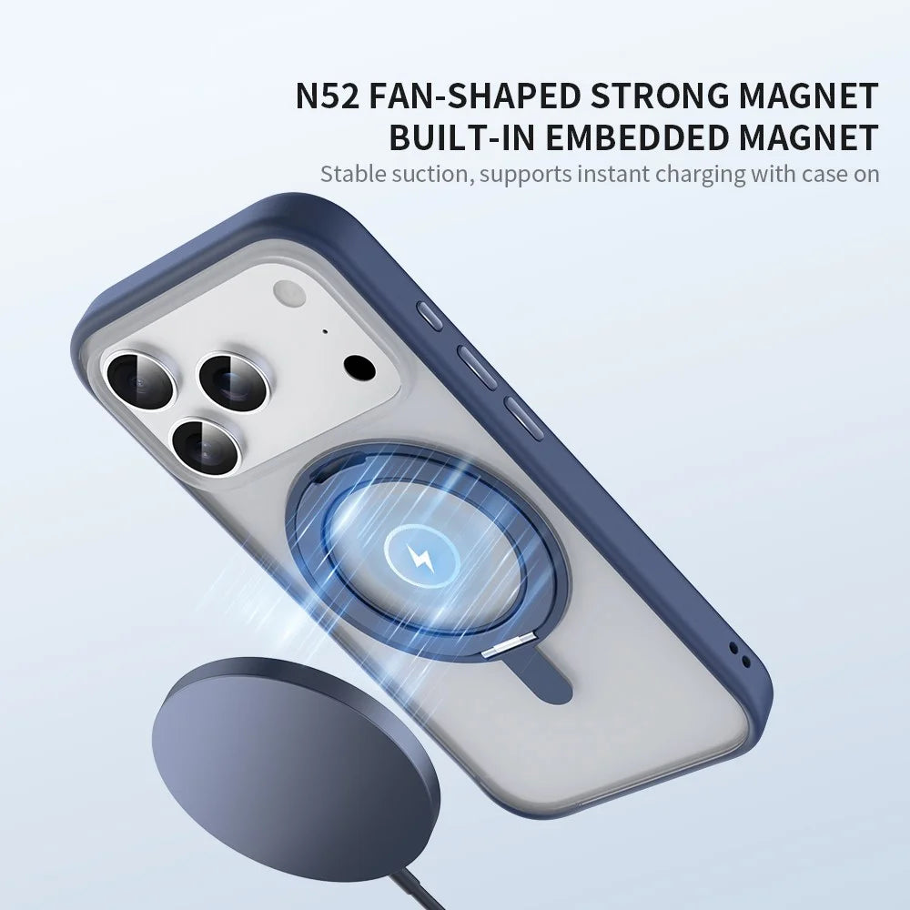 ZGA for iPhone 17 Pro Magnetic Case Rotating Kickstand PC + TPU Matte Phone Protective Cover - Blue - 5