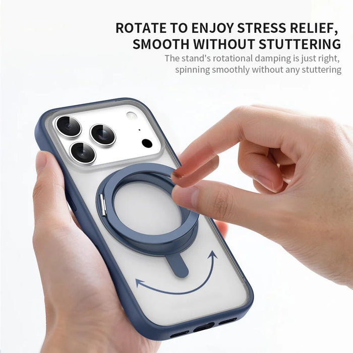 ZGA for iPhone 17 Pro Max Magnetic Case Rotating Kickstand PC + TPU Matte Phone Protective Cover - Blue - 3