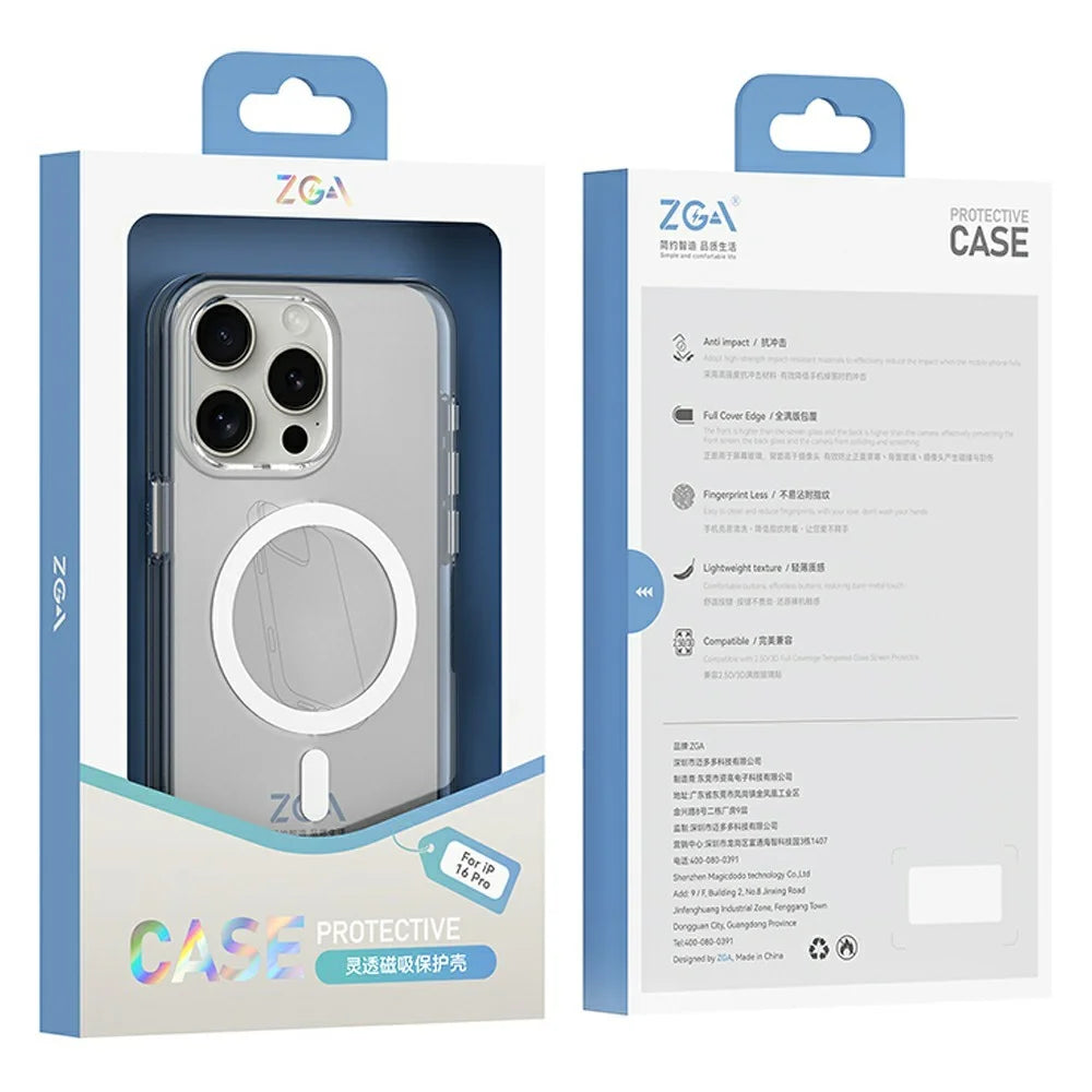 ZGA for iPhone 16 Plus Magnetic Case Hard PC Anti-Scratch Clear Back Phone Cover - Transparent - 3
