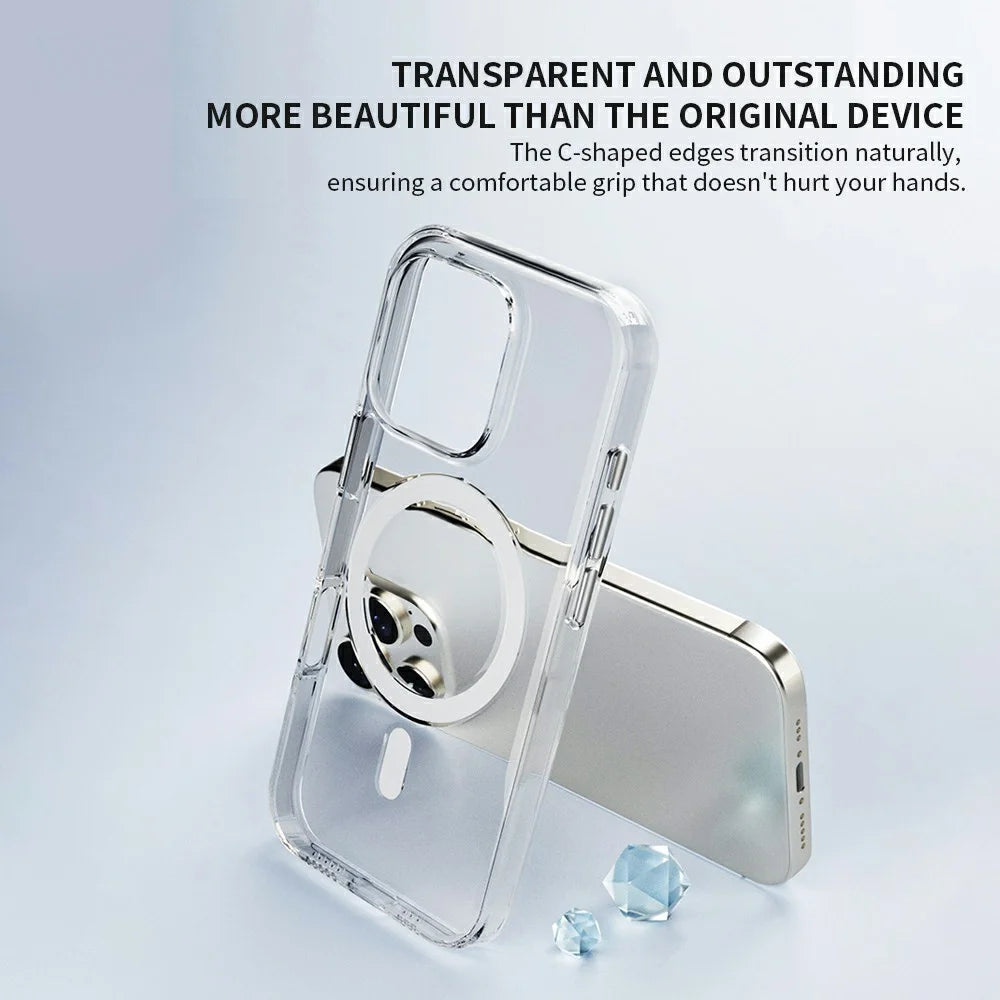 ZGA for iPhone 16 Pro Max Magnetic Case Hard PC Anti-Scratch Clear Back Phone Cover - Transparent - 5