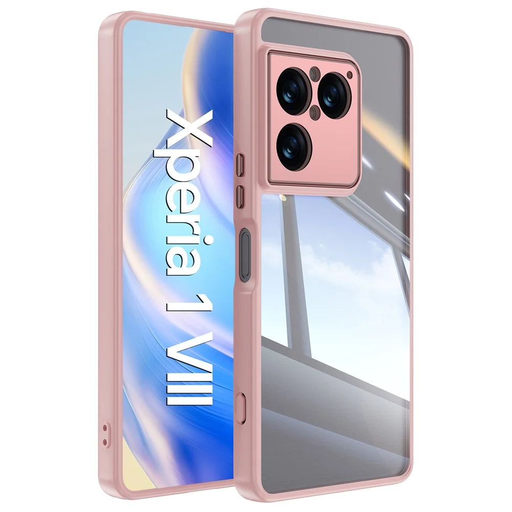 For Sony Xperia 1 VIII Case Acrylic TPU Metal Armor Shockproof Protective Cover - Pink - 1