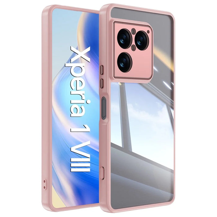 For Sony Xperia 1 VIII Case Acrylic TPU Metal Armor Shockproof Protective Cover - Pink - 1