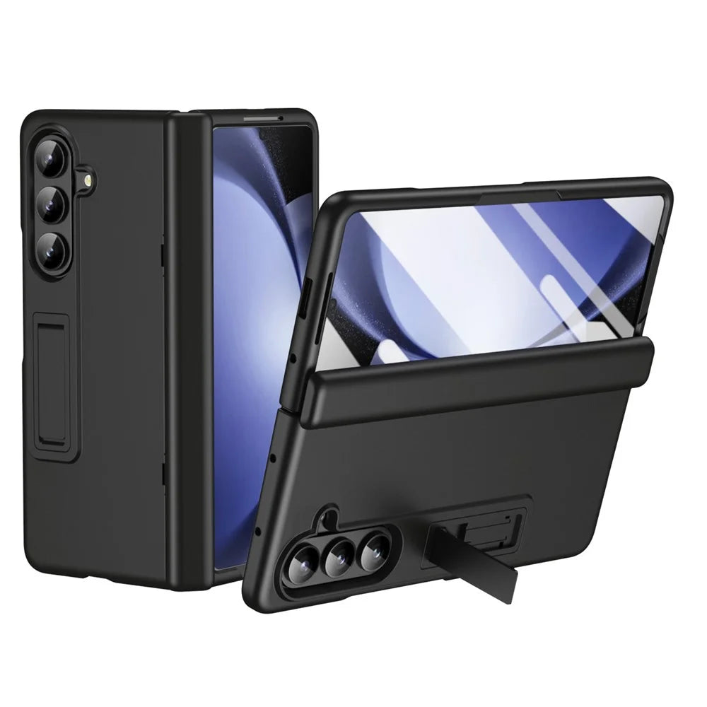 For Samsung Galaxy Z Fold8 Ultra Case Hard PC Anti-Drop Phone Cover with Kickstand / HD Screen Protector - Black - 1