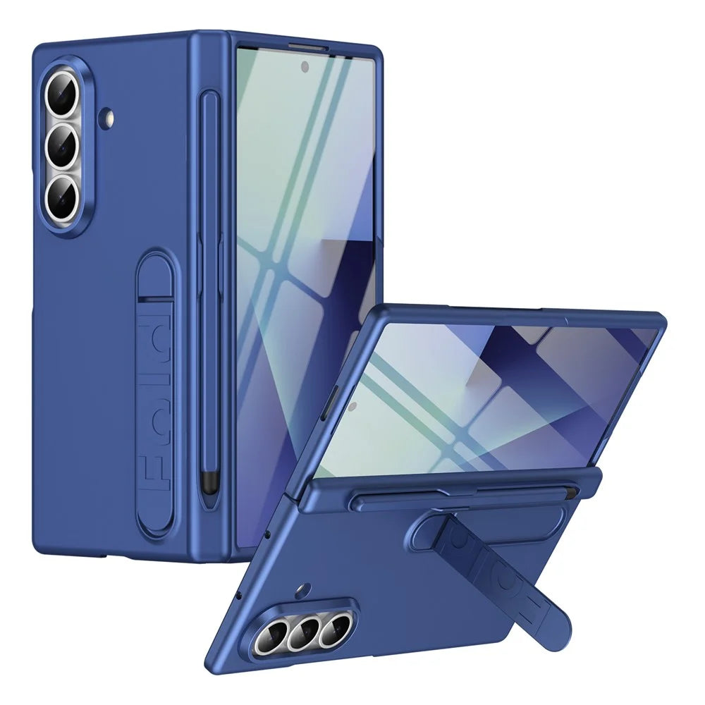 For Samsung Galaxy Z Fold8 Ultra Case Kickstand Hard PC Phone Cover with Tempered Glass Film / Stylus / Pen Slot - Sapphire - 1