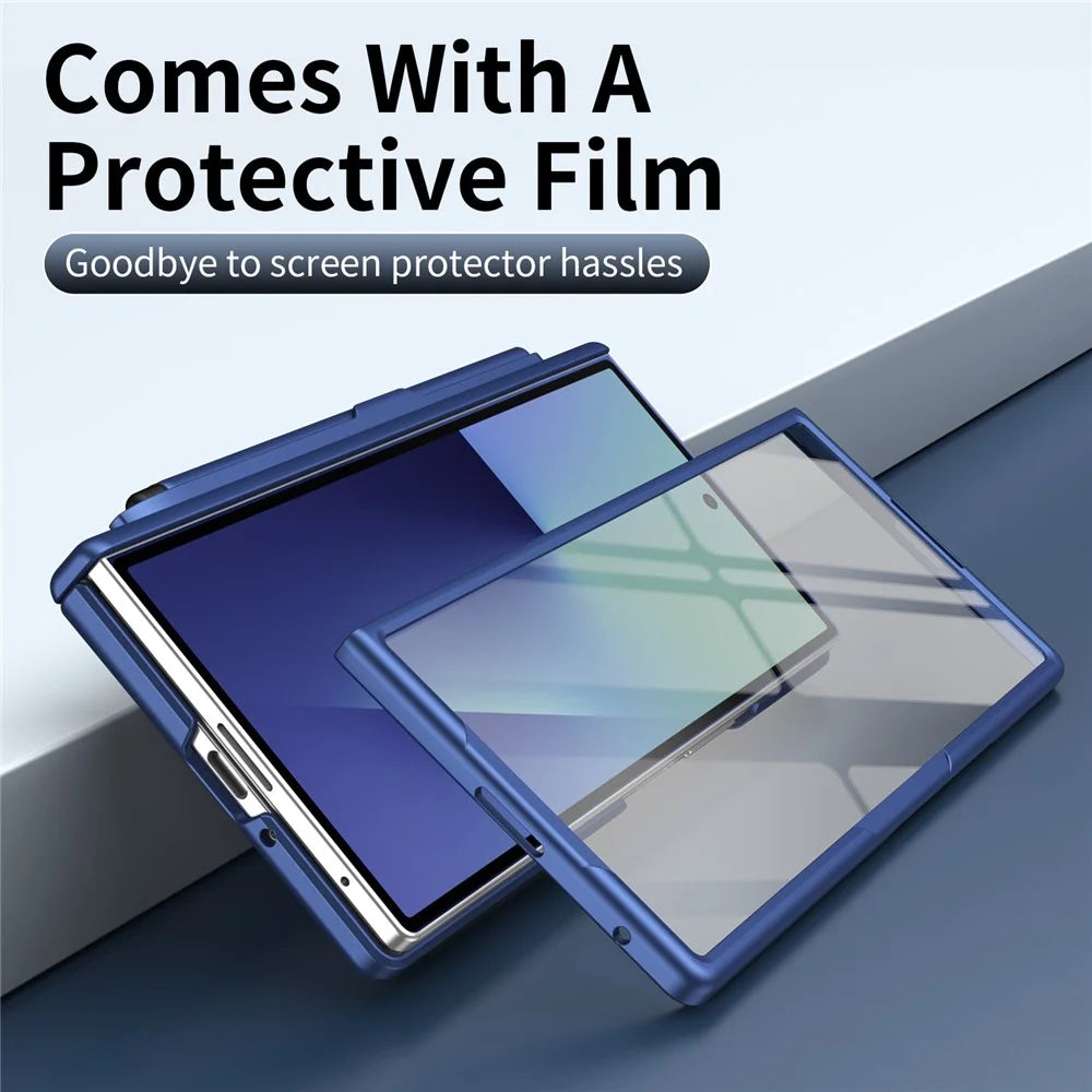 For Samsung Galaxy Z Fold8 Ultra Case Kickstand Hard PC Phone Cover with Tempered Glass Film / Stylus / Pen Slot - Sapphire - 4