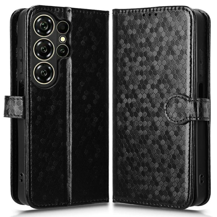 For Oukitel C26 Wallet Case Dot Pattern Imprint PU Leather Phone Cover with Wrist Strap - Black - 1