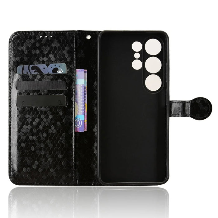 For Oukitel C26 Wallet Case Dot Pattern Imprint PU Leather Phone Cover with Wrist Strap - Black - 2