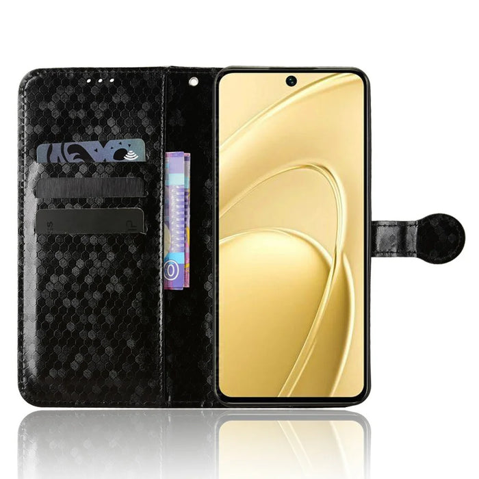 For Oukitel C26 Wallet Case Dot Pattern Imprint PU Leather Phone Cover with Wrist Strap - Black - 3