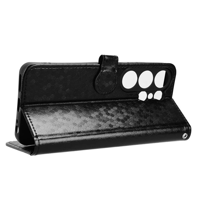 For Oukitel C26 Wallet Case Dot Pattern Imprint PU Leather Phone Cover with Wrist Strap - Black - 5