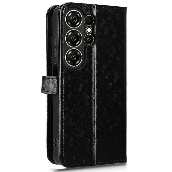 For Oukitel C26 Wallet Case Dot Pattern Imprint PU Leather Phone Cover with Wrist Strap - Black - 7