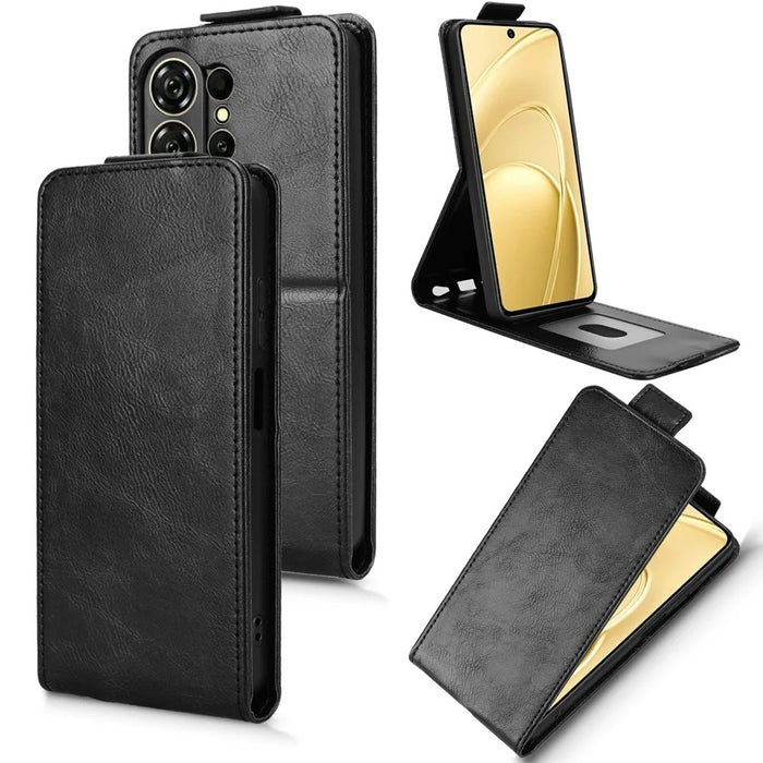 For Oukitel C26 Stand Case Magnetic Clasp Vertical Flip Leather Phone Cover with Card Holder - Black - 1