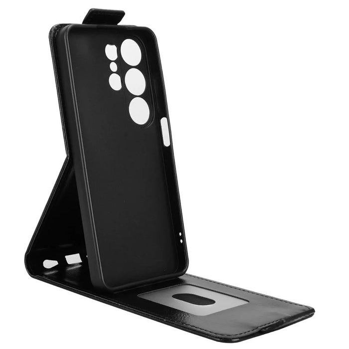 For Oukitel C26 Stand Case Magnetic Clasp Vertical Flip Leather Phone Cover with Card Holder - Black - 2