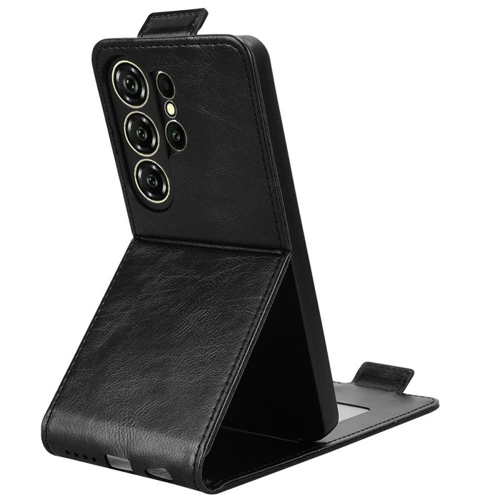 For Oukitel C26 Stand Case Magnetic Clasp Vertical Flip Leather Phone Cover with Card Holder - Black - 4