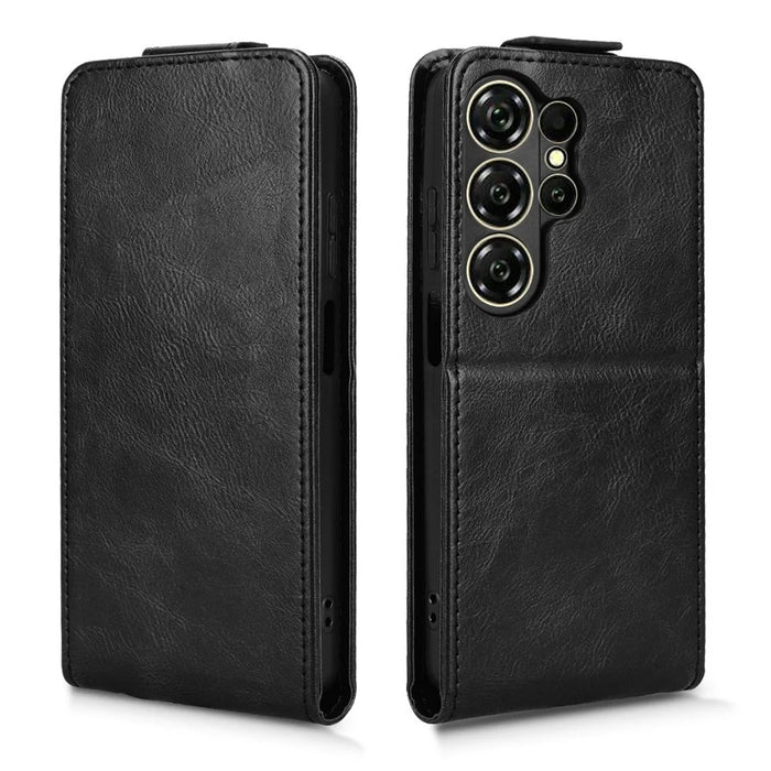 For Oukitel C26 Stand Case Magnetic Clasp Vertical Flip Leather Phone Cover with Card Holder - Black - 6