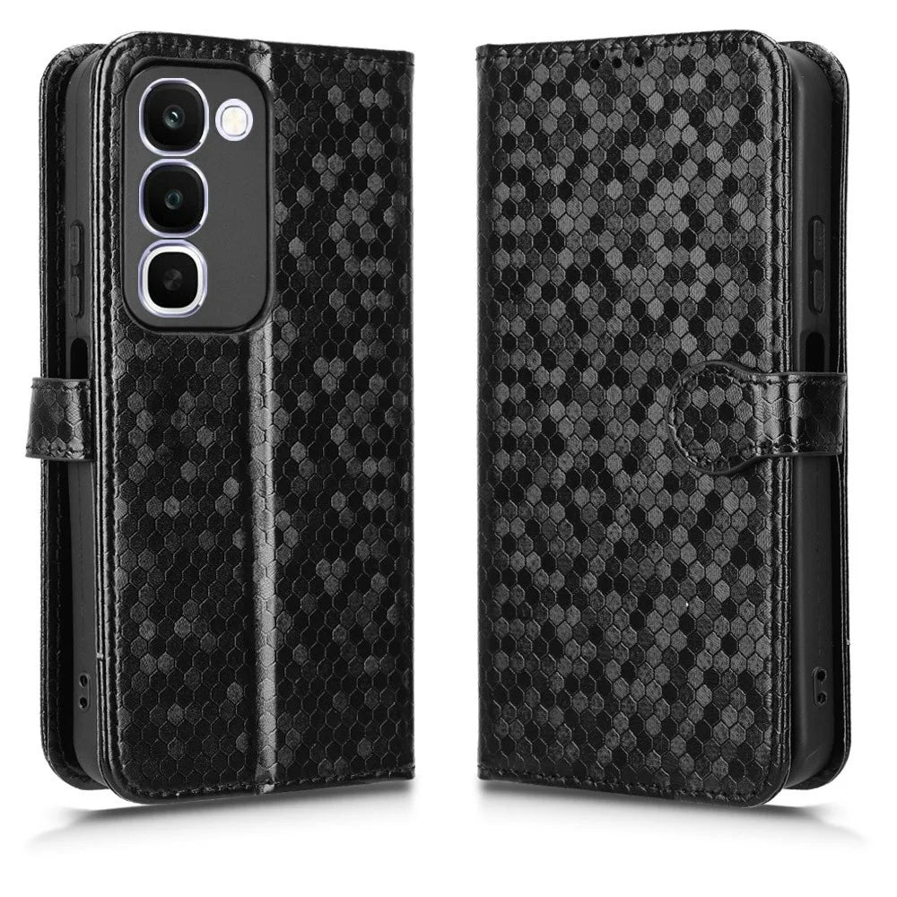 For Realme C100 4G Wallet Case Dot Pattern Imprint PU Leather Phone Cover with Wrist Strap - Black - 1
