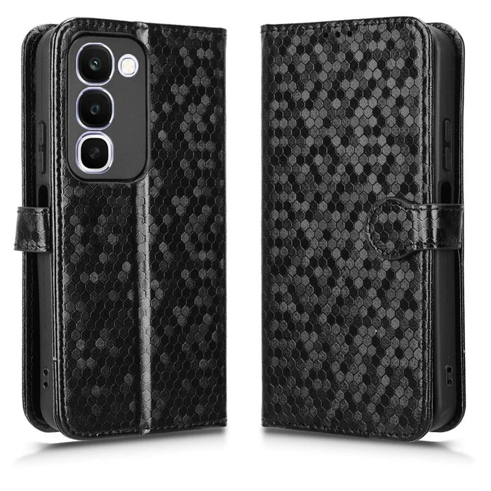 For Realme C100 4G Wallet Case Dot Pattern Imprint PU Leather Phone Cover with Wrist Strap - Black - 1