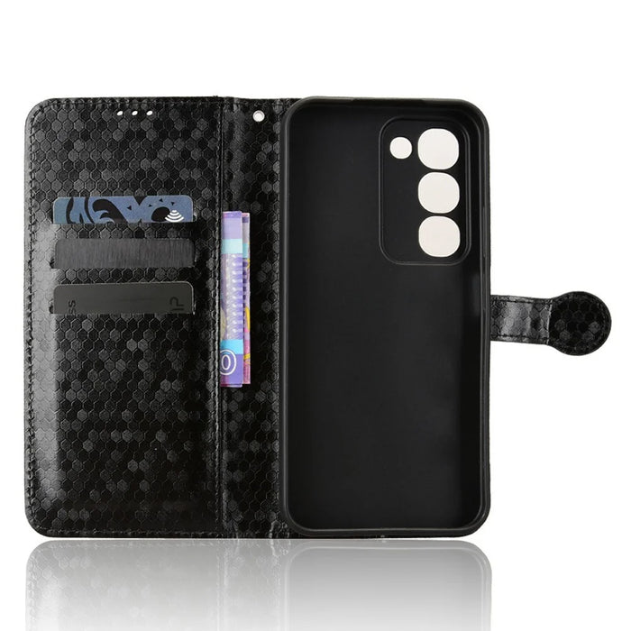 For Realme C100 4G Wallet Case Dot Pattern Imprint PU Leather Phone Cover with Wrist Strap - Black - 2