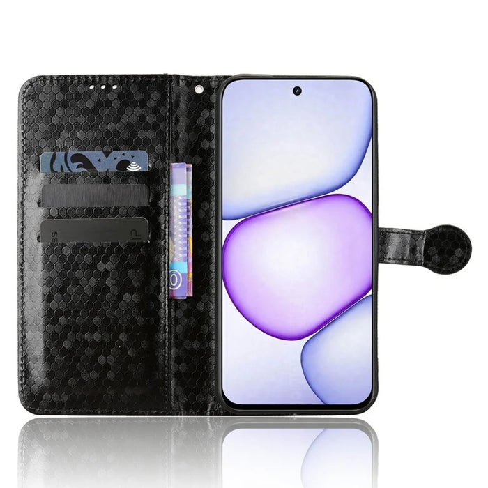 For Realme C100 4G Wallet Case Dot Pattern Imprint PU Leather Phone Cover with Wrist Strap - Black - 3