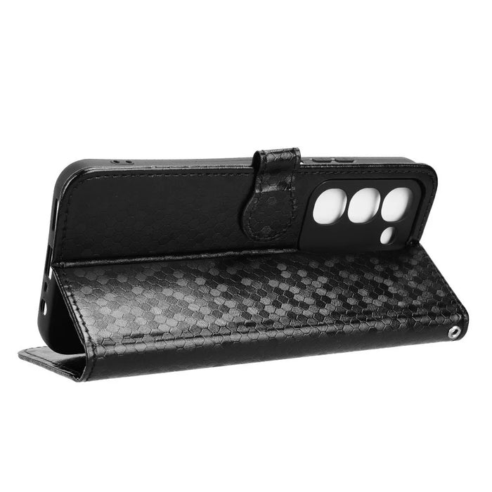 For Realme C100 4G Wallet Case Dot Pattern Imprint PU Leather Phone Cover with Wrist Strap - Black - 5
