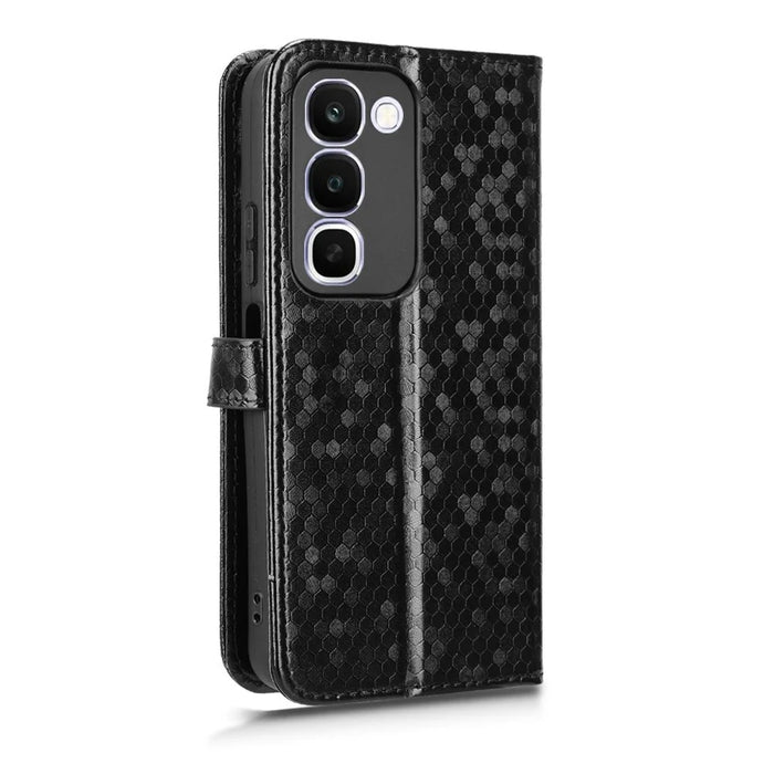 For Realme C100 4G Wallet Case Dot Pattern Imprint PU Leather Phone Cover with Wrist Strap - Black - 7