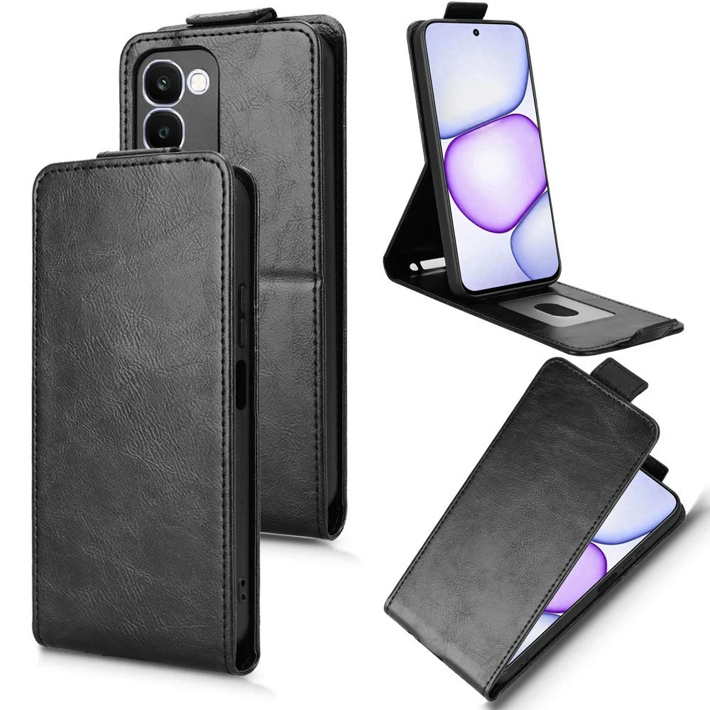 For Realme C100 4G Stand Case Magnetic Clasp Vertical Flip Leather Phone Cover with Card Holder - Black - 1