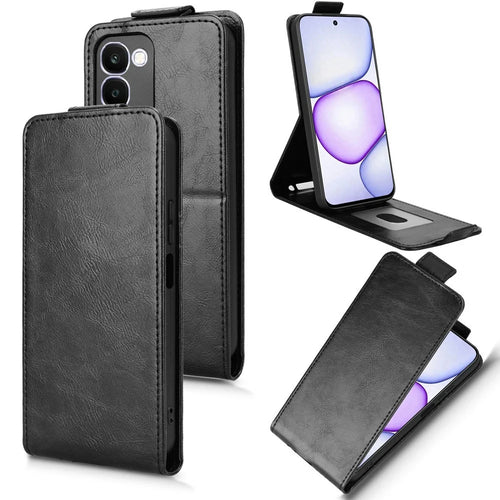For Realme C100 4G Stand Case Magnetic Clasp Vertical Flip Leather Phone Cover with Card Holder - Black - 1