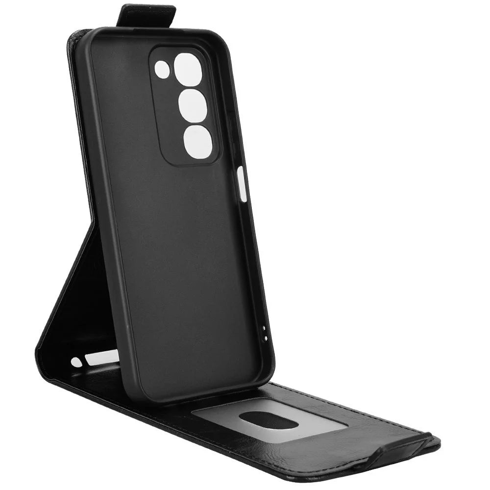 For Realme C100 4G Stand Case Magnetic Clasp Vertical Flip Leather Phone Cover with Card Holder - Black - 2
