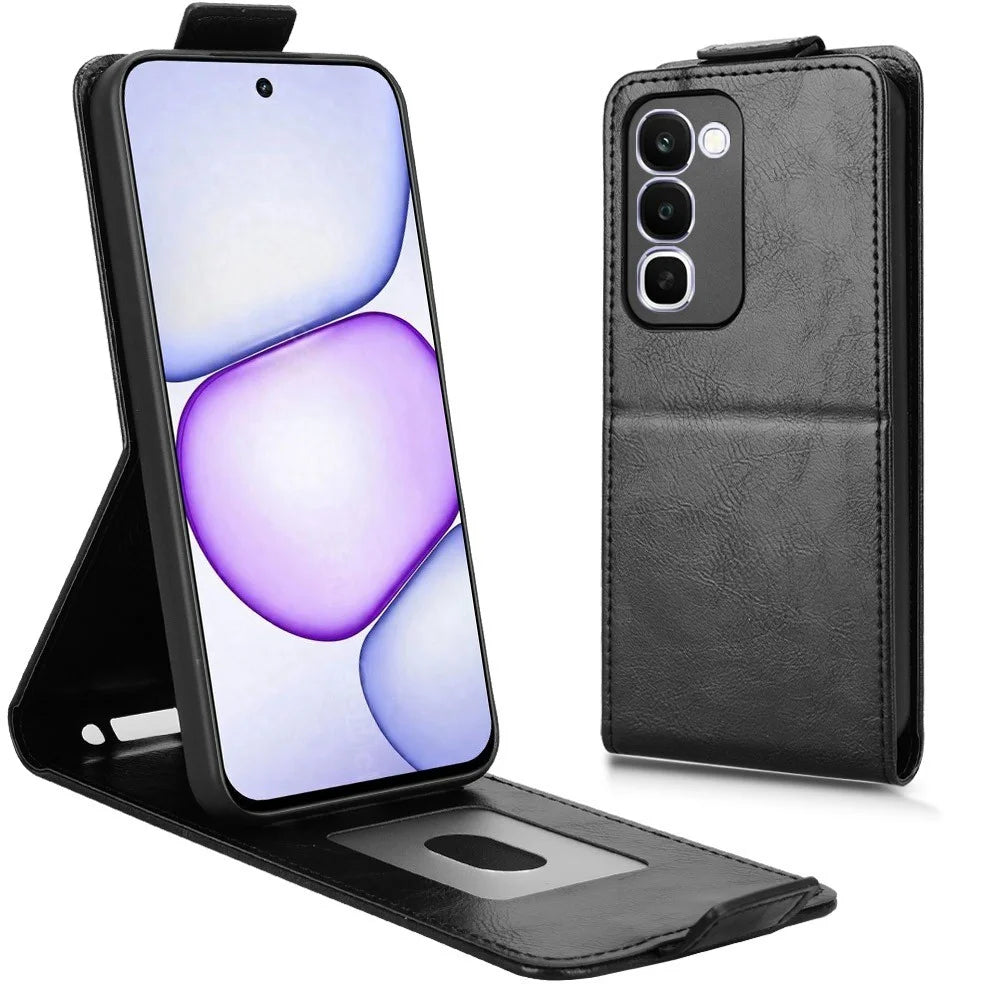For Realme C100 4G Stand Case Magnetic Clasp Vertical Flip Leather Phone Cover with Card Holder - Black - 3