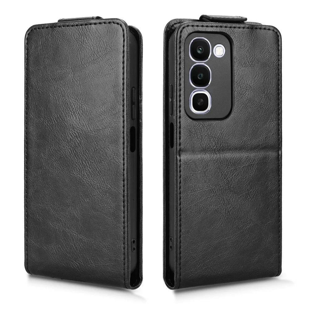 For Realme C100 4G Stand Case Magnetic Clasp Vertical Flip Leather Phone Cover with Card Holder - Black - 6