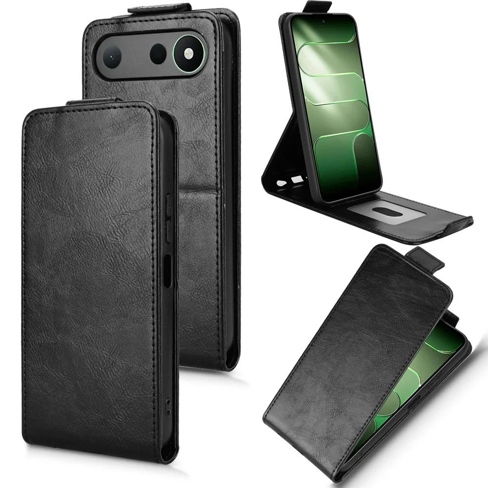 For TECNO Spark 50 5G Stand Case Magnetic Clasp Vertical Flip Leather Phone Cover with Card Holder - Black - 1