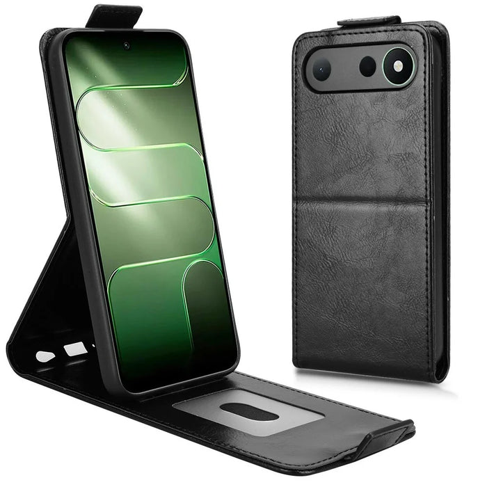 For TECNO Spark 50 5G Stand Case Magnetic Clasp Vertical Flip Leather Phone Cover with Card Holder - Black - 3