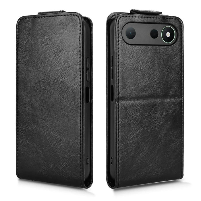 For TECNO Spark 50 5G Stand Case Magnetic Clasp Vertical Flip Leather Phone Cover with Card Holder - Black - 6