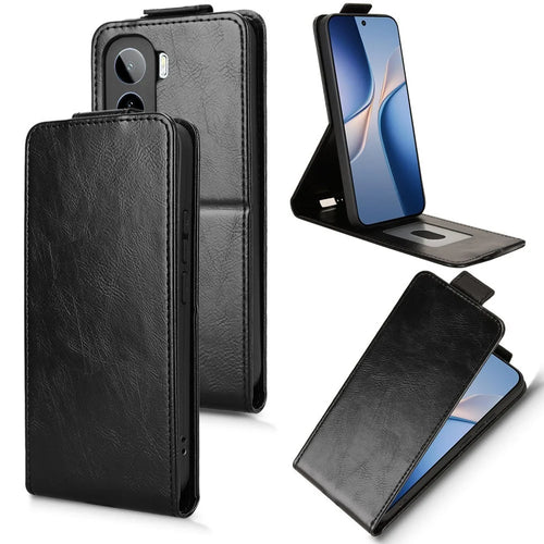 For vivo iQOO Z11 5G  /  T5 Pro 5G Stand Case Magnetic Clasp Vertical Flip Leather Phone Cover with Card Holder - Black - 1