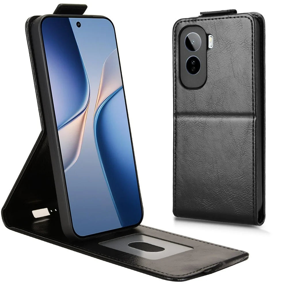 For vivo iQOO Z11 5G  /  T5 Pro 5G Stand Case Magnetic Clasp Vertical Flip Leather Phone Cover with Card Holder - Black - 3