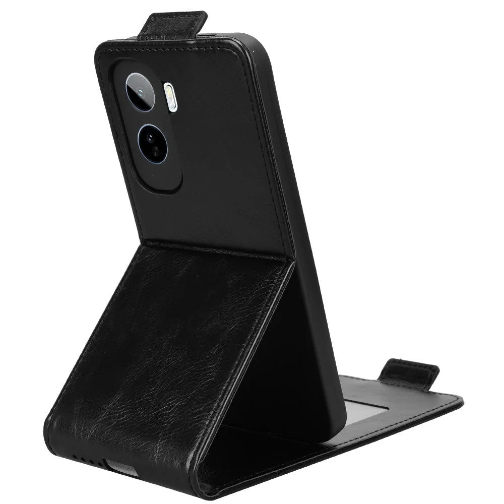 For vivo iQOO Z11 5G  /  T5 Pro 5G Stand Case Magnetic Clasp Vertical Flip Leather Phone Cover with Card Holder - Black - 4