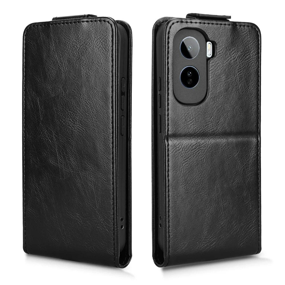 For vivo iQOO Z11 5G  /  T5 Pro 5G Stand Case Magnetic Clasp Vertical Flip Leather Phone Cover with Card Holder - Black - 6