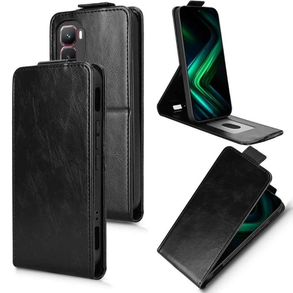 For Infinix GT 50 Pro 5G Stand Case Magnetic Clasp Vertical Flip Leather Phone Cover with Card Holder - Black - 1