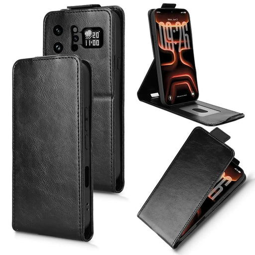For Infinix Note 60 Ultra 5G Stand Case Magnetic Clasp Vertical Flip Leather Phone Cover with Card Holder - Black - 1