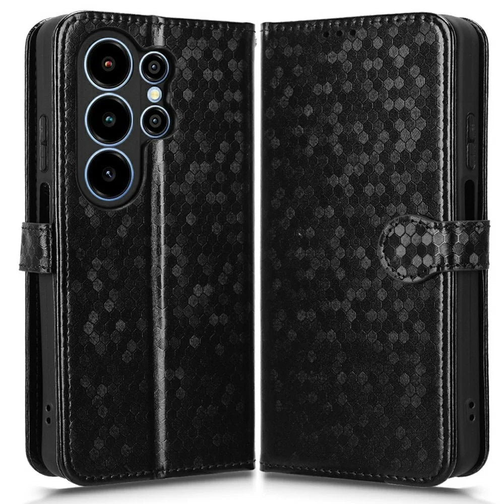 For Blackview Wave 10 Wallet Case Dot Pattern Imprint PU Leather Phone Cover with Wrist Strap - Black - 1