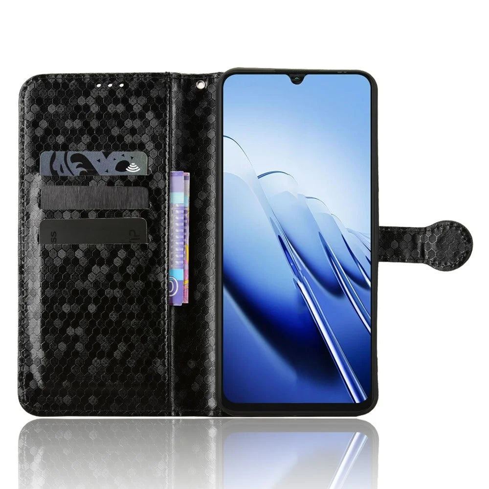 For Blackview Wave 10 Wallet Case Dot Pattern Imprint PU Leather Phone Cover with Wrist Strap - Black - 3