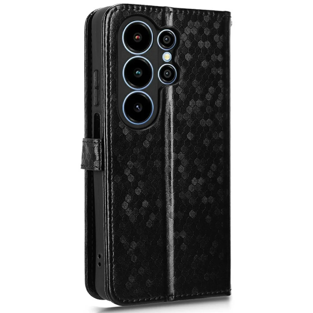 For Blackview Wave 10 Wallet Case Dot Pattern Imprint PU Leather Phone Cover with Wrist Strap - Black - 7