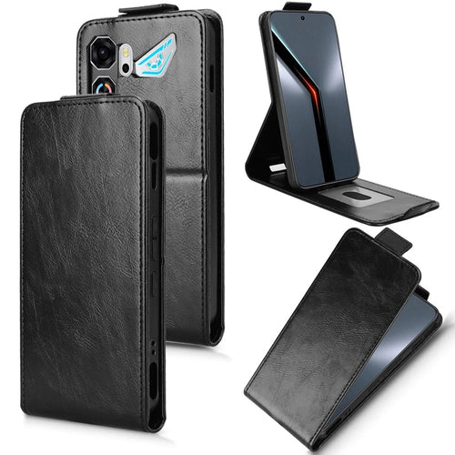 For ZTE nubia Neo 5 GT 5G Stand Case Magnetic Clasp Vertical Flip Leather Phone Cover with Card Holder - Black - 1