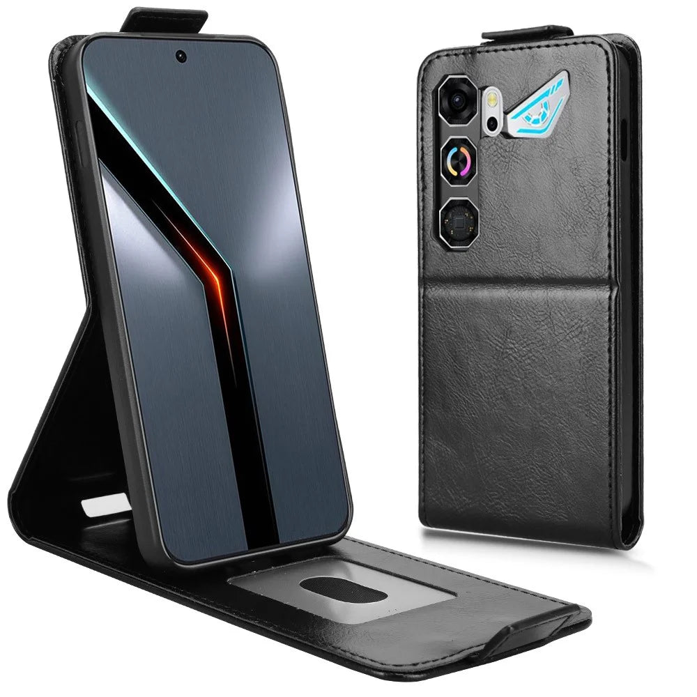 For ZTE nubia Neo 5 GT 5G Stand Case Magnetic Clasp Vertical Flip Leather Phone Cover with Card Holder - Black - 3